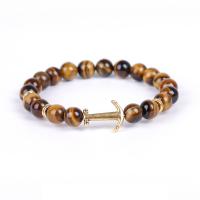 Gemstone Bracelet, Anchor, gold color plated, elastic & different materials for choice & Unisex & radiation protection, more colors for choice, 8mm, Sold Per Approx 7.3 Inch Strand