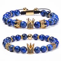 Natural Lapis Lazuli Bracelets, gold color plated, Unisex & different styles for choice & radiation protection & micro pave cubic zirconia, more colors for choice, 8mm, Length:Approx 7.1 Inch, 2Strands/Lot, Sold By Lot