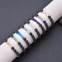 Gemstone Bracelets, Lava, with Hematite, Round, elastic & Unisex & radiation protection, 8mm, Length:Approx 6.6 Inch, 2Strands/Lot, Sold By Lot