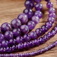Natürliche Amethyst Perlen, rund, poliert, DIY & verschiedene Größen vorhanden, violett, Bohrung:ca. 0.5~1mm, verkauft von Strang