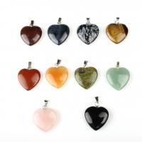 Gemstone Vedhæng Smykker, Agate, Heart, flere farver til valg, 15x15x5mm, 5pc'er/Bag, Solgt af Bag