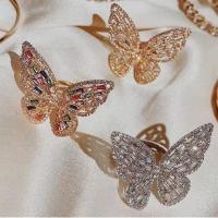Rhinestone Finger Ring, Metal Alloy, with Rhinestone, Butterfly, plated, for woman, more colors for choice, 42x38x18mm, Sold By PC