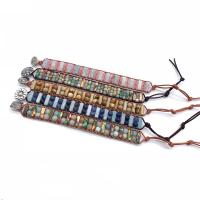 Natural Gemstone & Leather Cord Bracelets Vintage Style Geometrical Pattern Unisex 250mm Sold By PC