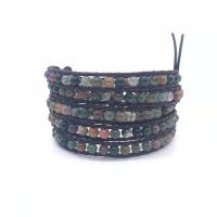 Indian Agate Bracelets, Geometrical Pattern, handmade, Unisex, more colors for choice, 520mm, Sold By Strand