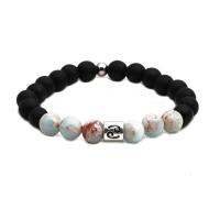 Natural Abrazine Stone & Koreite Bracelet with Stainless Steel Zodiac Charms elastic & constellation symbols jewelry & Unisex antique silver color plated 12 Signs of the Zodiac Sold per Approx 7.5 Inch  Strand