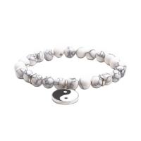 Gemstone Bracelets Natural Stone silver color plated elastic & ying yang & Unisex & matte 8mm Sold Per Approx 7.5 Inch Strand