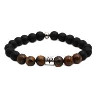 Gemstone Bracelets Abrazine Stone with Tiger Eye antique silver color plated elastic & Zodiac symbols jewelry & Unisex Sold Per Approx 7.5 Inch Strand