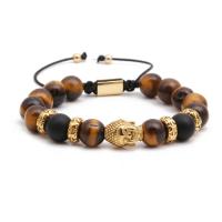 Natural Gemstone Bracelets with Buddha Stainless Steel Charms plated Unisex & adjustable 10mm Sold Per Approx 6.3 Inch Strand