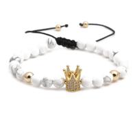 Gemstone Bracelets Howlite with Brass Crown plated Unisex & micro pave cubic zirconia 6mm Sold Per Approx 6.3 Inch Strand