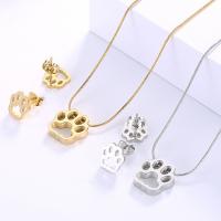 Fashion Stainless Steel Jewelry Sets, Stud Earring & necklace, Foot, 18K gold plated, for woman, more colors for choice, 10x10mm,15x14mm, Sold By Set