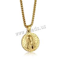 Titanium Steel Pendants, Round, gold color plated, Unisex & different styles for choice, metallic color plated, 25x25mm, Length:Approx 23.6 Inch, 3PCs/Lot, Sold By Lot
