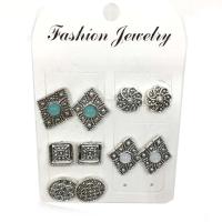 Tibetan Style Stud Earring Set, with Glass Gemstone, plated, 5 pieces & for woman, nickel, lead & cadmium free, Sold By Set