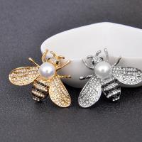 Tibetan Style Brooches, Bee, plated, cute & Unisex & with rhinestone, more colors for choice, nickel, lead & cadmium free, 31x42mm, 2PCs/Lot, Sold By Lot