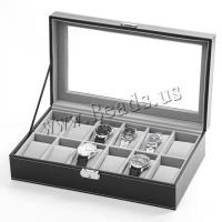 Watch Jewelry Box, Velveteen, with PU Leather & Glass & Stainless Steel, Unisex, black, 330x190x90mm, Sold By PC