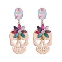 Crystal Earrings, Metal Alloy, Skull, for woman, Champagne, 75mm, Sold By Pair