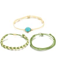 Fashion Create Wax Cord Bracelets, Tibetan Style, with turquoise, gold color plated, three pieces & for woman, more colors for choice, nickel, lead & cadmium free, Sold By Set