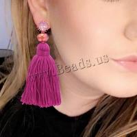 Fashion Fringe Earrings, Tibetan Style, with Cotton Thread & Crystal & Resin, for woman, more colors for choice, Sold By Pair
