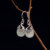 925 Sterling Silver Drop &  Dangle Earrings, with Hetian Jade, Phoenix, for woman, 18x11mm, Sold By Pair