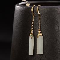 925 Sterling Silver Drop &  Dangle Earrings with Hetian Jade real gold plated for woman & with rhinestone Sold By Pair