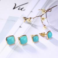 925 Sterling Silver Stud Earrings with turquoise real gold plated for woman green Sold By Pair