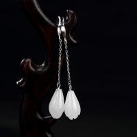 925 Sterling Silver Drop &  Dangle Earrings, with Hetian Jade, for woman, 9x60mm, Sold By Pair