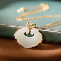 925 Sterling Silver Necklaces, with Hetian Jade, real gold plated, oval chain & for woman, 30x5mm, Sold Per Approx 16.5 Inch Strand