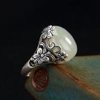 Solidny srebrny pierścień, 925 Srebro, ze Hetian Jade, regulowany & dla kobiety, 16x14x9mm, sprzedane przez PC