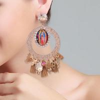 Crystal Earrings, Tibetan Style, with Cotton & Crystal & Resin, for woman, sapphire, Sold By Pair