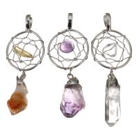 Quartz Gemstone Pendants, Tibetan Style, with Quartz, fashion jewelry & DIY & Unisex, more colors for choice, nickel, lead & cadmium free, 60-66mm,6-14x22-28x7-11mm, Hole:Approx 5x7mm, Sold By PC