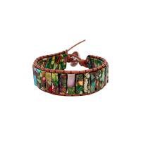 Bracelet châle , cordon en cuir, avec Jaspe d'impression & alliage de zinc, unisexe, couleurs mélangées, 250mm, Vendu par PC