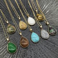 Natural Gemstone Necklace with brass chain Teardrop gold color plated polished & Unisex Sold Per Approx 18.9 Inch Strand