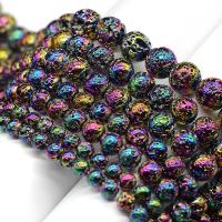 Natural Lava Beads, Round, AB color plated, DIY & different size for choice, Sold By Strand