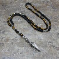 Natural Gemstone Necklace, Tiger Eye, with Lava, plated, for man, 6mm,130mm, Sold Per Approx 31.5 Inch Strand