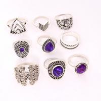 Cink Alloy Ring Set, Cink ötvözet, antik ezüst színű bevonattal, kilenc darab & a nő, nikkel, ólom és kadmium mentes, Által értékesített Set