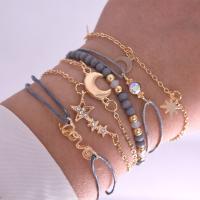 Tibetan Style Bracelet, with Wax Cord & Crystal, gold color plated, 6 pieces & oval chain & for woman & with rhinestone, nickel, lead & cadmium free, Sold By Set