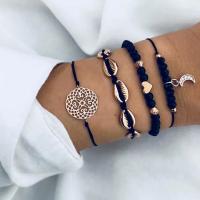Tibetan Style Bracelet, with Wax Cord, gold color plated, different quantity for choice & anti-fatigue & twist oval chain & for woman & with rhinestone, more colors for choice, nickel, lead & cadmium free, Sold By Set