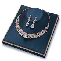 Tibetan Style Jewelry Sets, earring & necklace, rose gold color plated, 2 pieces & for woman & with rhinestone, metallic color plated, nickel, lead & cadmium free, 15x48mm, Length:Approx 18.11 Inch, Sold By Set