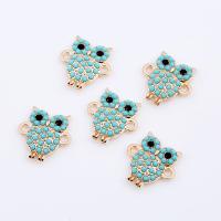 Animal Zinc Alloy Connector with turquoise Owl gold color plated DIY & for woman & with rhinestone nickel lead & cadmium free Sold By PC