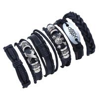 Leather Cord Bracelet, Tibetan Style, with Faux Leather & Wax Cord, 6 pieces & fashion jewelry, more colors for choice, 27.5CMx3.8CM, Sold By PC