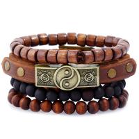 Leather Cord Bracelet, Tibetan Style, with Faux Leather & Linen, fashion jewelry, more colors for choice, 24CMx1.2CM, Sold By Set