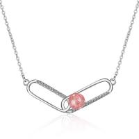 Cubic Zircon Micro Pave Brass Necklace, with Strawberry Quartz, platinum plated, rolo chain & micro pave cubic zirconia & for woman, pink, nickel, lead & cadmium free, 36x8mm, Sold Per Approx 15.7 Inch Strand