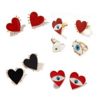 Evil Eye Earrings, Alloy, with enamel, Heart, more colors for choice, nickel, lead & cadmium free, 25x28mm, 1/Bag, Sold By Bag
