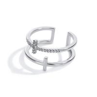 Cúbicos Circonia Micro Pave anillo de latón, metal, Cruces, chapado en platina real, ajustable & micro arcilla de zirconia cúbica & para mujer, libre de níquel, plomo & cadmio, tamaño:5.5, Vendido por UD