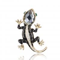 Zinc Alloy Brooches Lizard gold color plated Unisex & enamel & with rhinestone black Sold By Lot