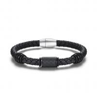 Stainless Steel Jewelry Bracelet, with Carbon Fibre & PU Leather, for man, black, Sold Per Approx 8.5 Inch Strand