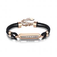 Bijoux bracelet en acier inoxydable, avec Ciré de coton & pierre gemme, Plaqué de couleur d'or rose, teints & pour femme, noire, 30mm, Vendu par Environ 6.5 pouce brin