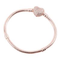 European Bracelet, Brass, Heart, plated, different length for choice & DIY & snake chain & micro pave cubic zirconia & for woman, more colors for choice, nickel, lead & cadmium free, 5mm, Sold By Strand