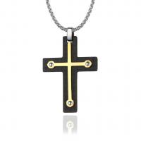Stainless Steel Cross Pendants, with Carbon Fibre, plated, for man, gold, 26x3x36mm, 5PCs/Lot, Sold By Lot
