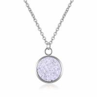 Stainless Steel Jewelry Necklace, with Resin, Flat Round, plated, DIY & oval chain, more colors for choice, 14x18mm, Sold Per Approx 15.7 Inch Strand
