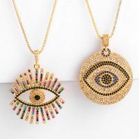 Cubic Zircon Micro Pave Brass Necklace Evil Eye 18K gold plated box chain & micro pave cubic zirconia & for woman nickel lead & cadmium free Sold Per Approx 15.7 Inch Strand